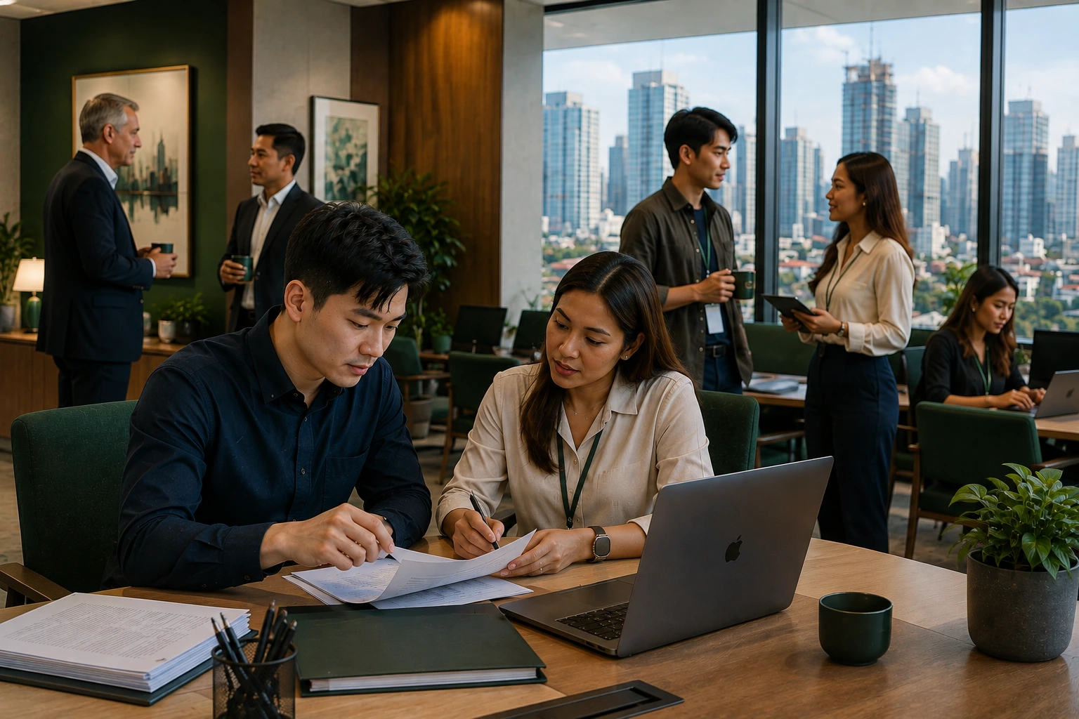 A corporate team coordinating foreign workforce matters in a modern Manila office.